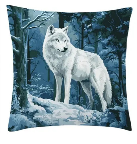 Winter snow wolf cushion - wolf,