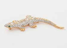SWAROVSKI Austrian VINTAGE Crystal 24k Gold Electro Plated Lizard Brooch Pin