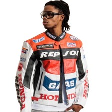 Honda Repsol Multicolor Motorcycle Biker Jacket Genuine Cowhide Leather Jacket