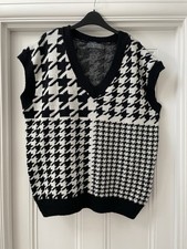 Primark Knitted Vest Black White Houndstooth Size L (14-16)
