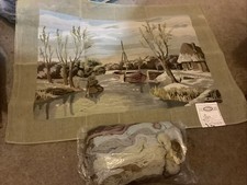 VINTAGE NEEDLEPOINT TAPESTRY LARGE CANVAS KIT,VIRGIN WOOL, STARTED, BOAT