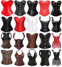 Women Punk Rock Faux Leather Corset Retro Goth Waist Cincher Basque Bustier Tops