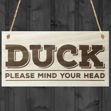 Duck Please Mind Your Head Novelty Door Sign Shabby Chic Wooden Hanging Plaque