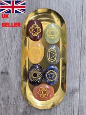 7 Chakra Healing Stone 7piece Set Engraved Crystal Reiki Charged W/Golden Tray