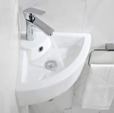 Corner Small Basin Sink Toilet Bathroom White Comes with the Tap and Pop-up Trap