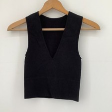 New Primark Black Deep V-Neck Ribbed Seamless Crop Top Vest UK 6 XS