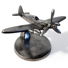Distressed Silver Aluminum Spitfire Model Plane on Stand – Vintage Decor