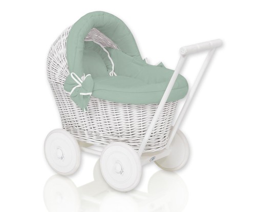 White wicker doll stroller