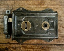 Restored Victorian Brass & Steel Rim Lock  & Cast Iron Keep  L/H, R/H Fit c1890