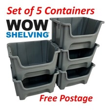 5x  Plastic Order Picking Parts Storage Bins Boxes With Scooped Front stack nest