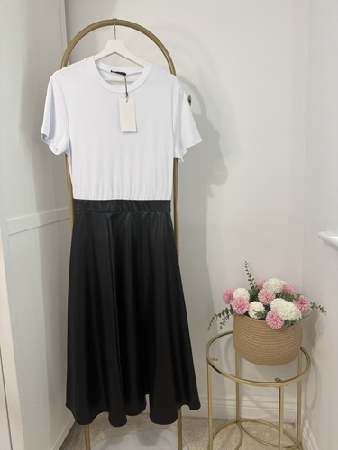 Zara black white midi dress - black,