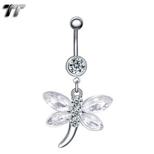 TT Clear Crystal Dragonfly Dangle Belly Bar Ring Made with Swarovski Part BL139A