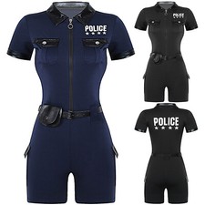 Woman Police Costume Jumpsuit Cop Uniform Fancy Dress Outfit Set for Halloween