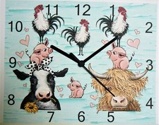 farm animals wall hanging clock farmyard stock cow cockrel piglet smallholding
