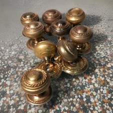 9 ANTIQUE Solid Brass (S) Cabinet Door Drawer Knobs missing 1 backplate 31×34mm