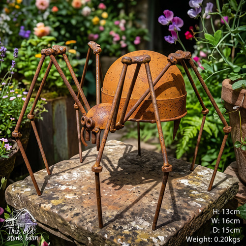 Rusty metal spider home - metal, &