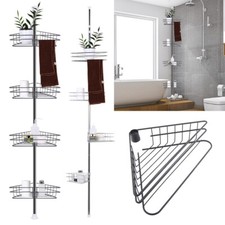 4 Tier Bathroom Shower Caddy Rack Telescopic Pole Shelf Organizer Shampoo Holder