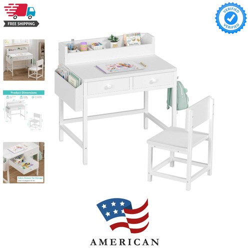 White kids desk and chair - desk, set