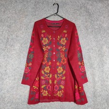Gudrun Sjoden Cardigan Size XXL Red Floral Embroidered Linen Cotton Jacquard
