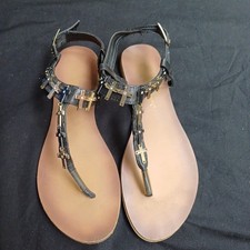 Black Sandals Flat Metal Cross