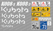 KUBOTA K008-3 MINI DIGGER COMPLETE DECAL SET WITH SAFETY WARNING SIGNS