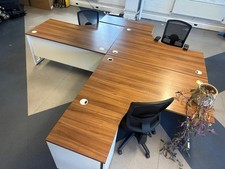 Corner Office Desk Executive Curved w/ Pedestal Walnut Finish Sven Christiansen