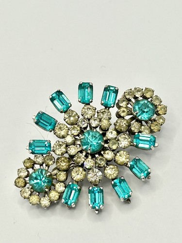 Vintage 50s brooch blue clear - vintage,