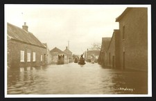 RP Athelney Floods men in boat in street houses postcard Langport Somerset