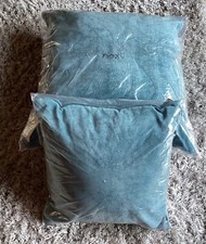 NEXT pair of Light-Mid Teal Blue Velour Cushions with pad 45x45 and 59x59cm BNWT