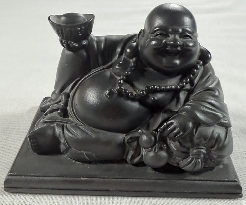Black resin laughing buddha - black,