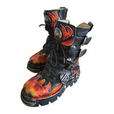 New Rock Flame Design Leather Boots Steampunk Gothic Punk UK Size One Zip Broke