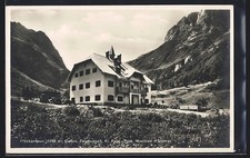 Log house/small Paal, Panorama with Mountains, Postcard 