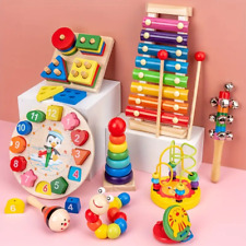 9 in 1 Wooden Toys Rattle Bell Drum Column Set Musical Instruments Sensory Music