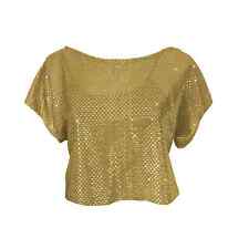 Girls Sequin Top 70s 80s Sparkle Dancewear Fancy Dress, Crop Top UK made