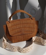 Brown Suede Crocodile Leather handbag or crossbody - overstock Loewe leather!