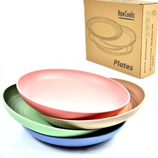 4 Unbreakable Coloured Dinner Plates Tableware 23cm Round Dishes Wheat Straw