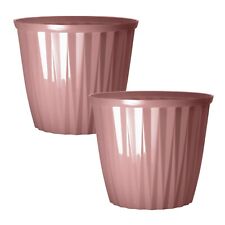 2Pc Round Plastic Pink Plant Pot 30cm Outdoor 11L Garden Planter Glossy Effect