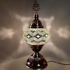 Turkish Moroccan Bronze Table Lamp Colorful Mosaic Glass Desk Light + Free Bulb