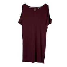 Oliver Bonas Dress Size UK 10 Burgundy Cold Shoulder Knee Length 