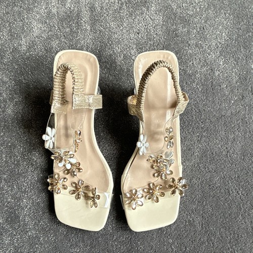 Gold clear strappy block heel - gold,