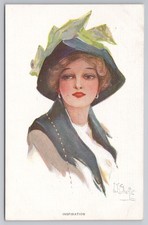 M. Sharp 'Inspiration' Edwardian Glamour Lady in Green Ribbon Hat