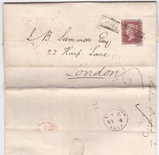 1857 QV 1d PENNY RED STAMP FAULT ON EDINBURGH LETTER SCOTS LOCAL PMK