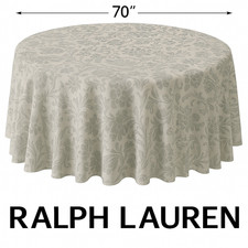 Ralph Lauren Round Tablecloth 70” Grey bluff point Elegant Dining Table Cover
