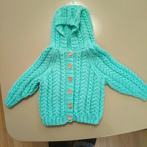 Hand knitted turquoise cable - knitted,