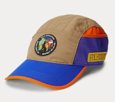 NWT POLO Ralph Lauren WOLF PATCH HAT Strapback 5-Panel Cap KHAKI BLUE Mens RARE