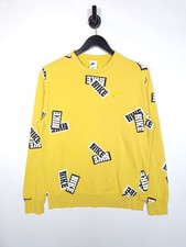 Nike French Terry Crew Sweatshirt Size Small Men's Yellow All over Graphic Logo