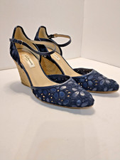 LK Bennett Blue -Carina Ladies Size 39 (UK 6)Petal Espadrilles Straw Wedge Shoes