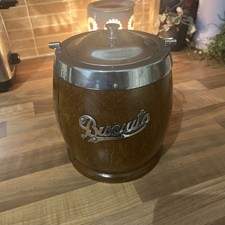 Vintage Wooden Biscuit Barrel With Handle And Ceramic Lining Collectable Retro
