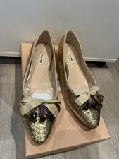Authentic Miu Miu Gold Sequin Ballets Shoes  Size 37.5