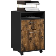 HOMCOM 60cm Filing Cabinet with Drawers and Open Shelf, Rustic Brown